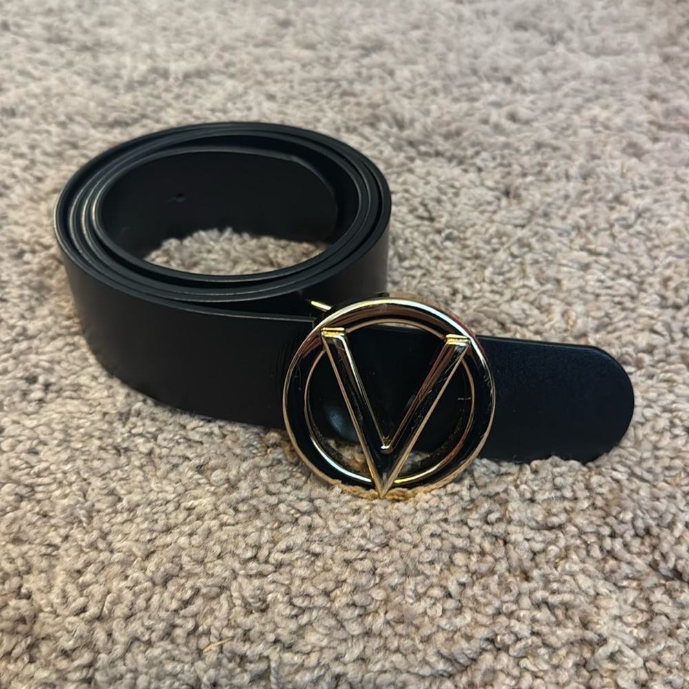 Valentino by Mario Valentino Black Belt with Gold Emblem